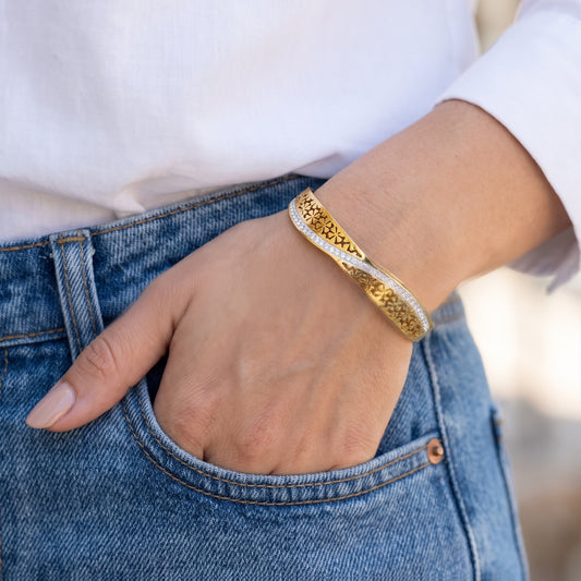 Floral Openwork CZ Wave Bangle