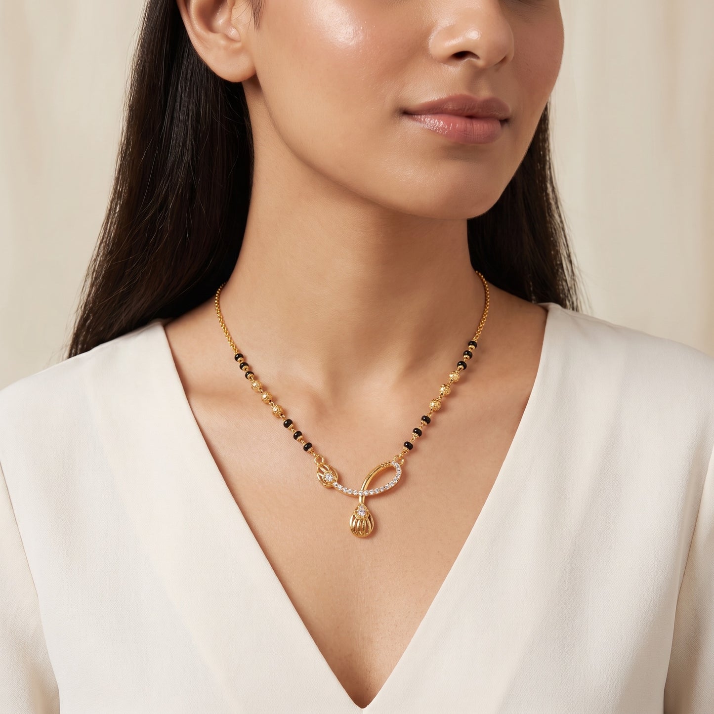 CZ Oval Loop & Drop Mangalsutra Necklace