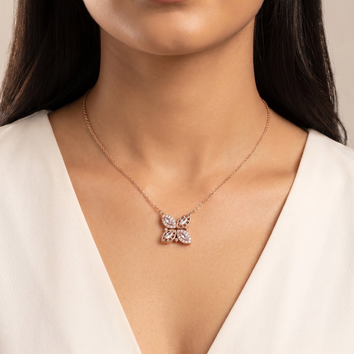 Rose Gold Marquise Clover Necklace