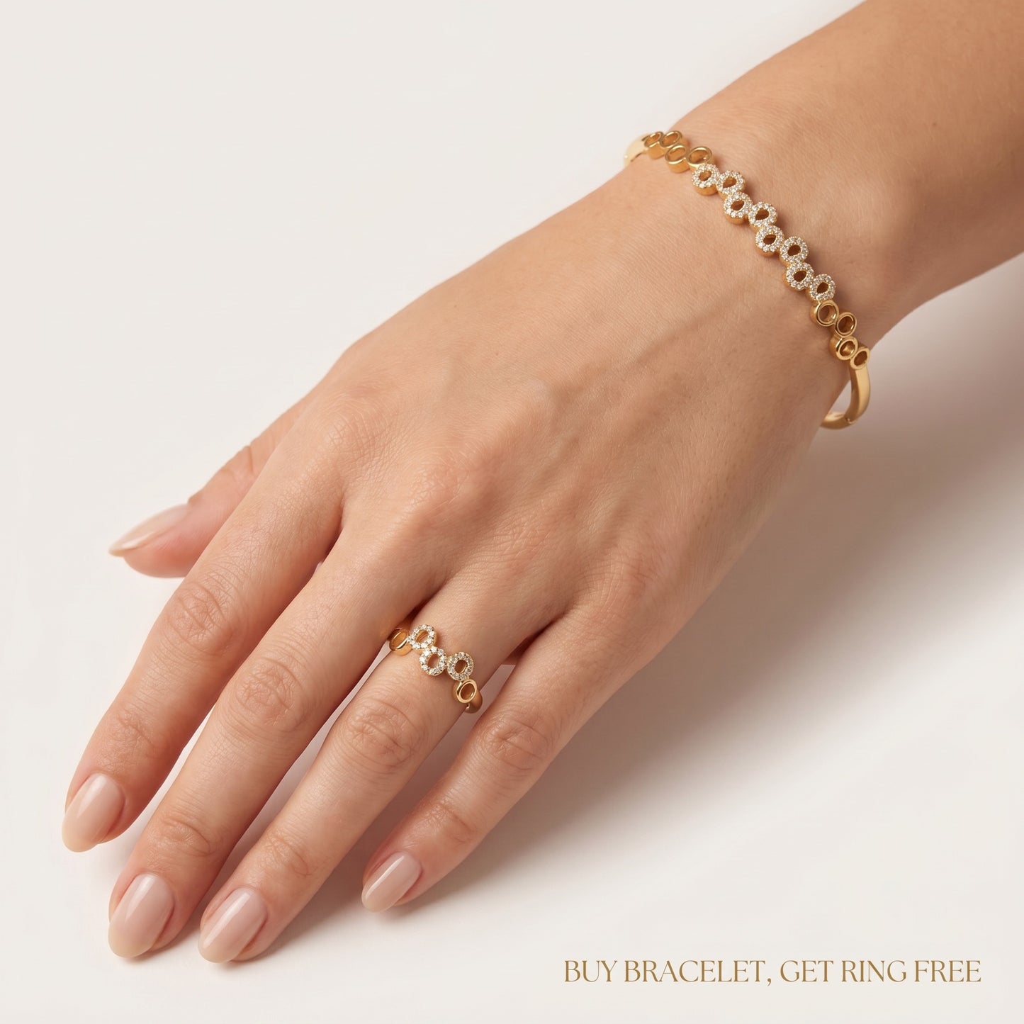 Pave CZ Halo-Circle Bangle & Ring Set