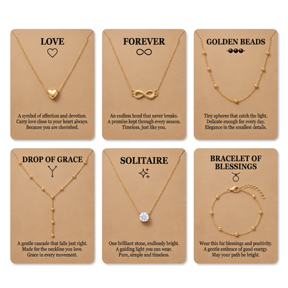 Gold Plated Necklace & Bracelet Combo Set of 6 – Heart, Infinity, Solitaire, Lariat & Beaded |Jewelry