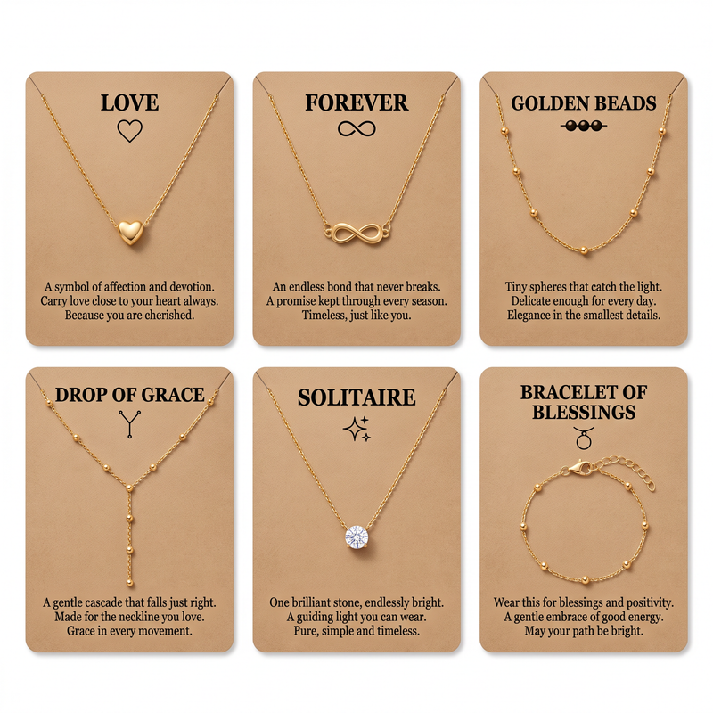 Gold Plated Necklace & Bracelet Combo Set of 6 – Heart, Infinity, Solitaire, Lariat & Beaded |Jewelry