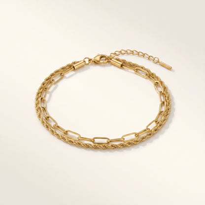 Double-Layer Rope & Paperclip Chain Anklet