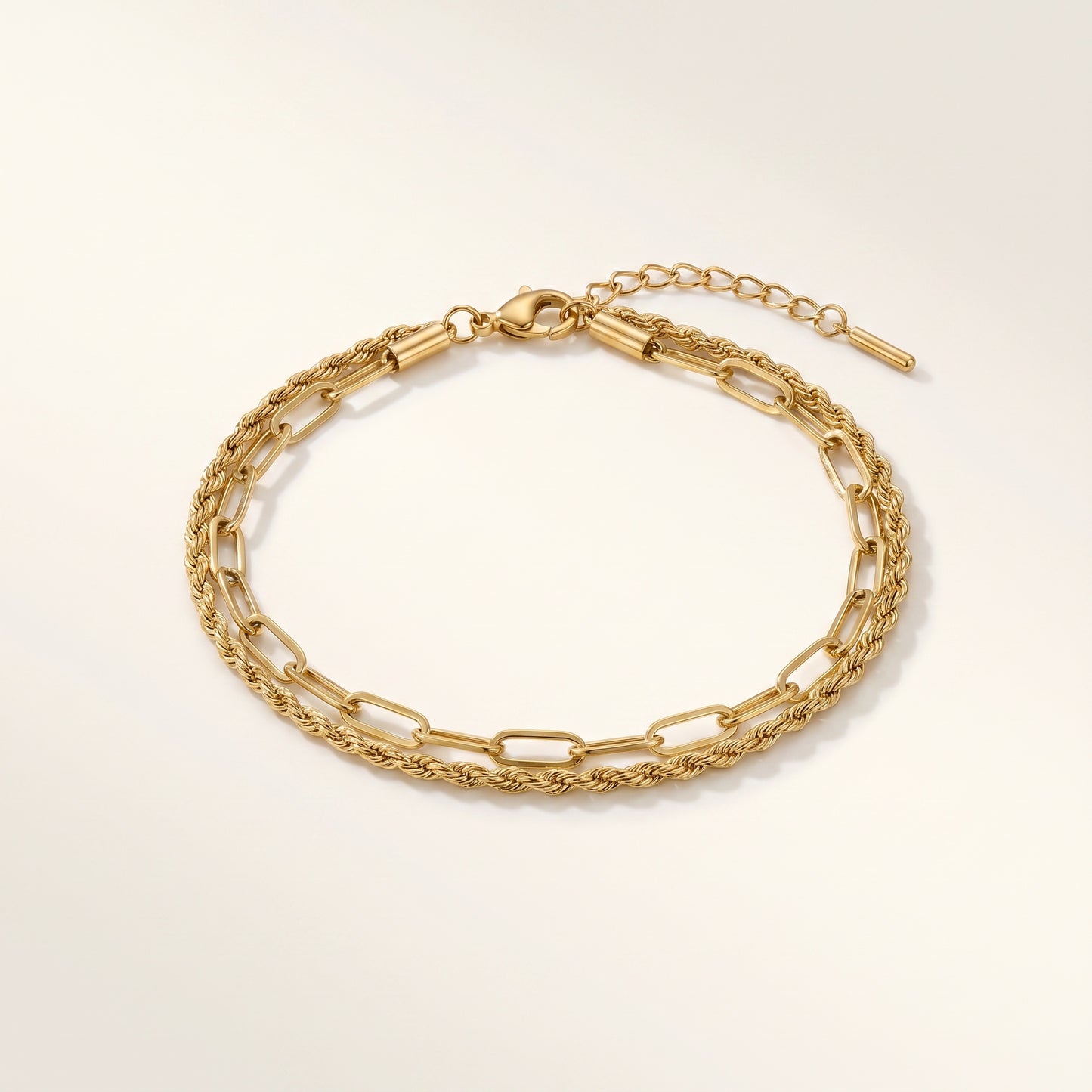 Double-Layer Rope & Paperclip Chain Anklet