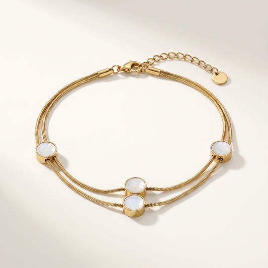 Mother-of-Pearl Disc Snake-Chain Anklet