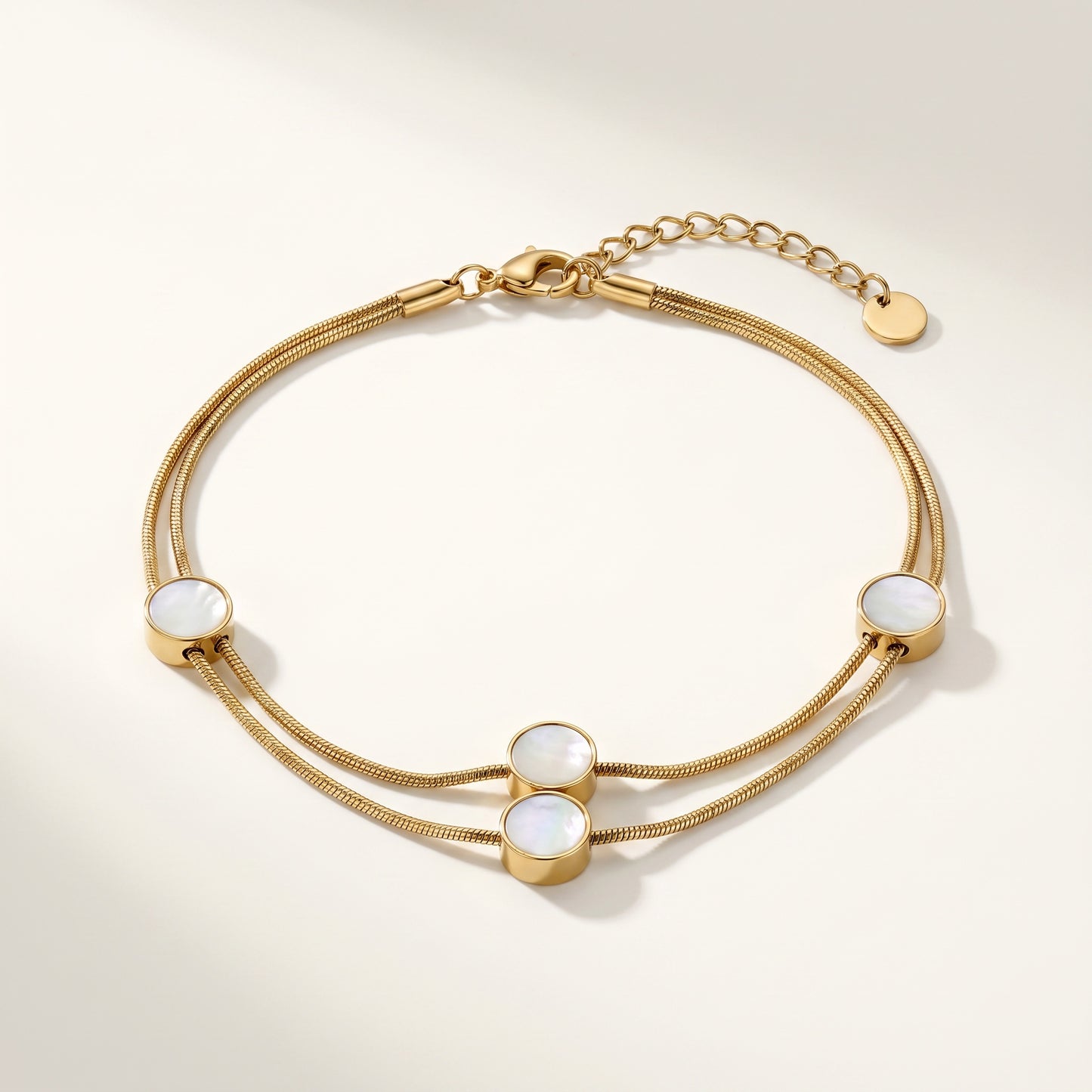 Mother-of-Pearl Disc Snake-Chain Anklet