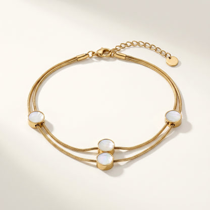 Mother-of-Pearl Disc Snake-Chain Anklet