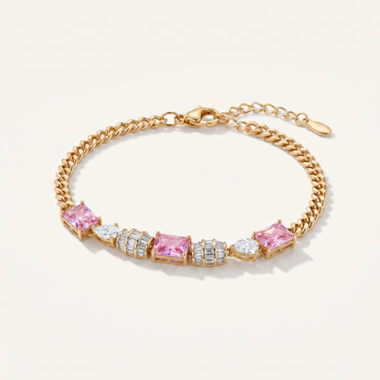 Pink CZ Emerald-Cut Curb Chain Bracelet
