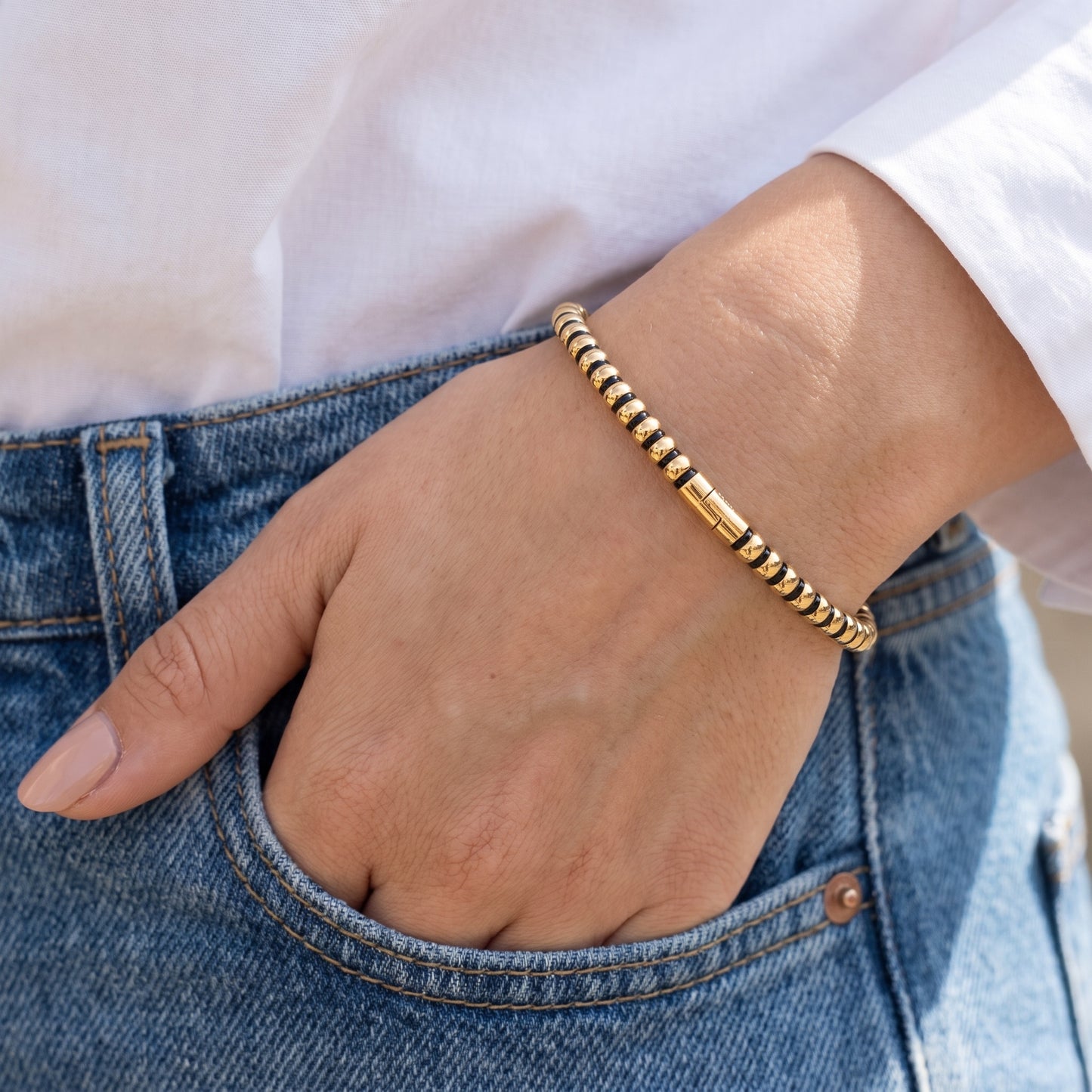 Gold & Black Rondelle Bead Bracelet