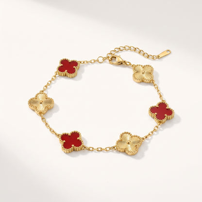 Red Agate & Gold Clover Bracelet