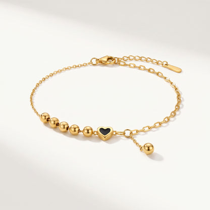 Black Enamel Heart & Bead Drop Bracelet