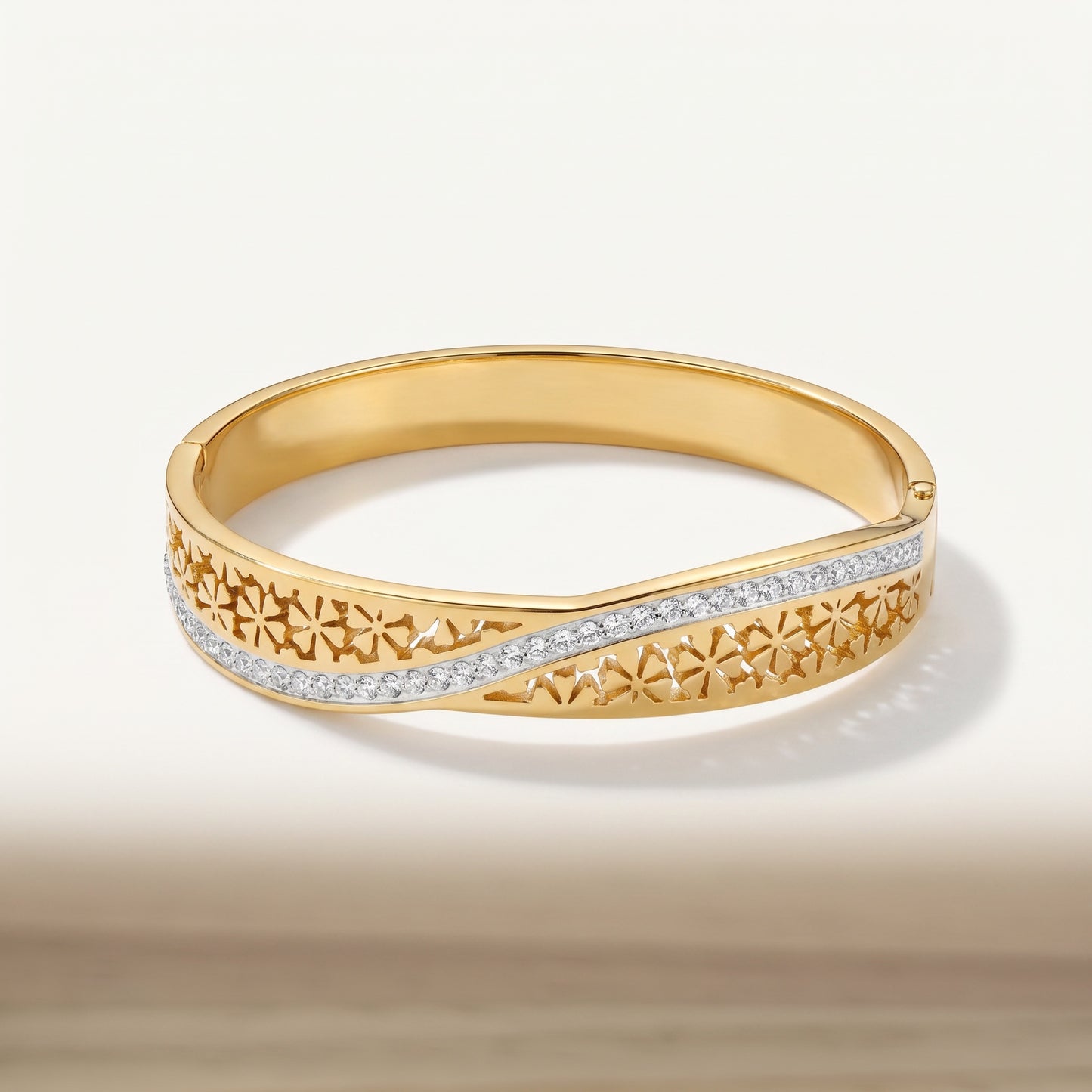 Floral Openwork CZ Wave Bangle