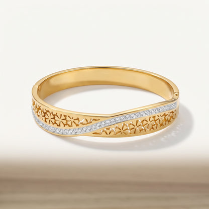 Floral Openwork CZ Wave Bangle