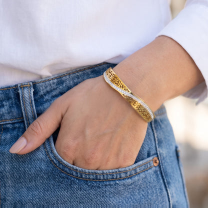 Floral Openwork CZ Wave Bangle