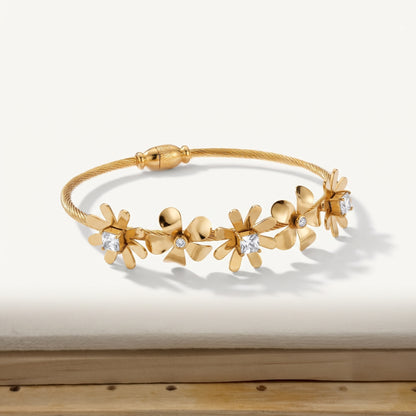 Gold Flower & Princess CZ Cable Cuff