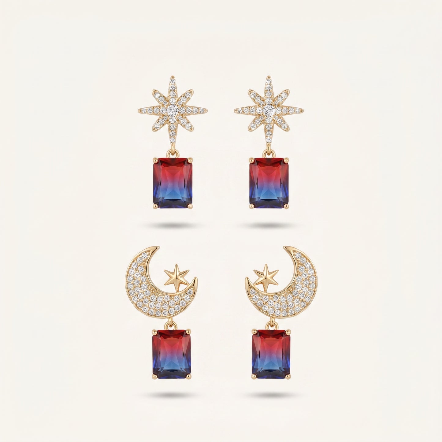 Celestial Star & Moon Gradient Drop Earrings