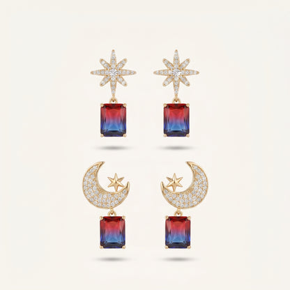 Celestial Star & Moon Gradient Drop Earrings