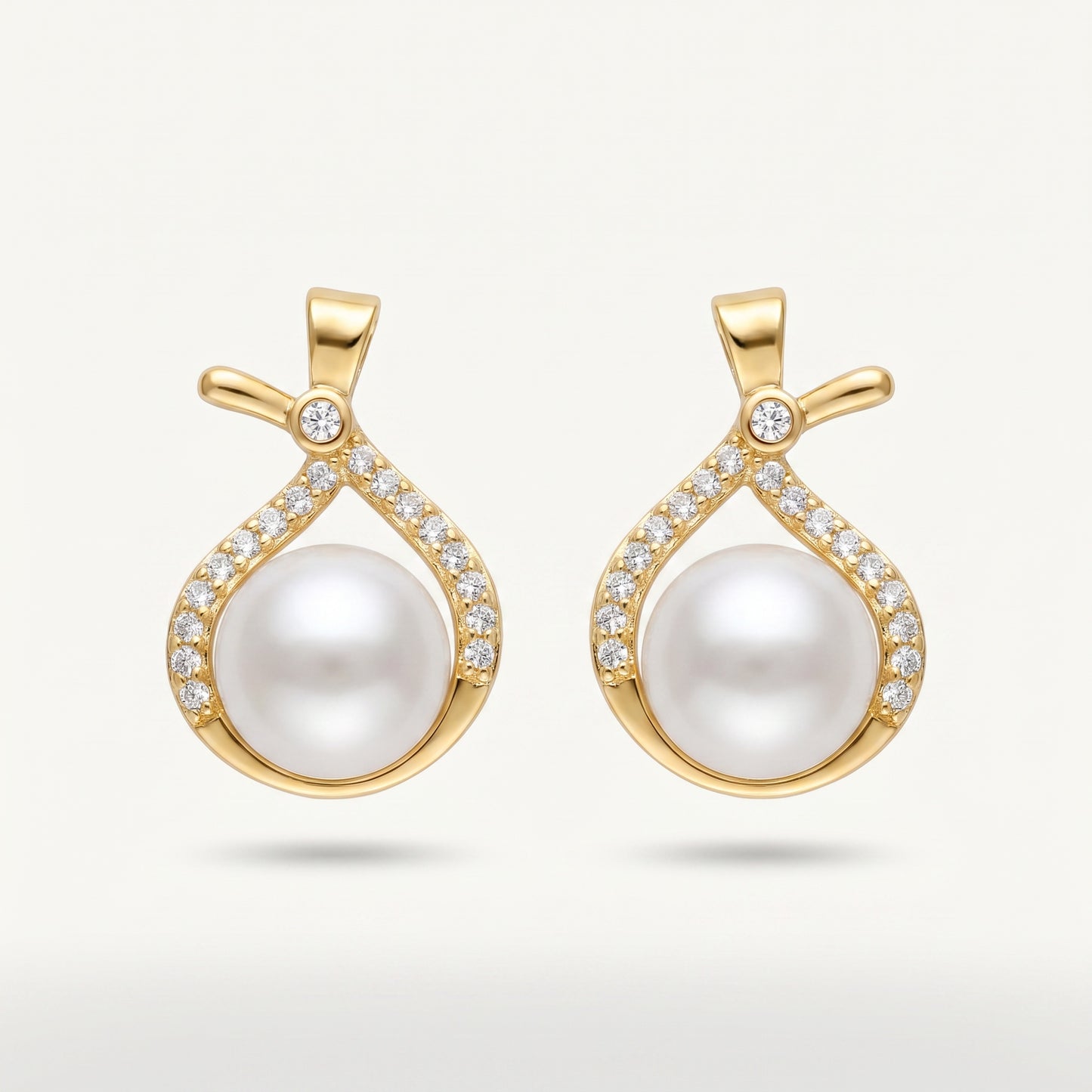 Pearl & CZ Ribbon Drop Earrings