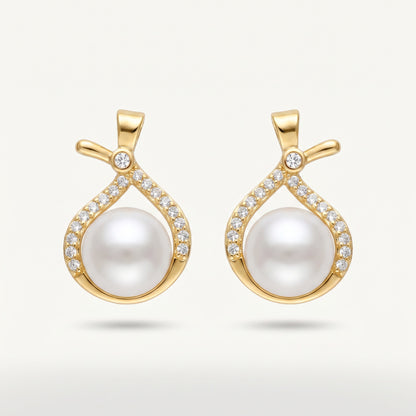 Pearl & CZ Ribbon Drop Earrings