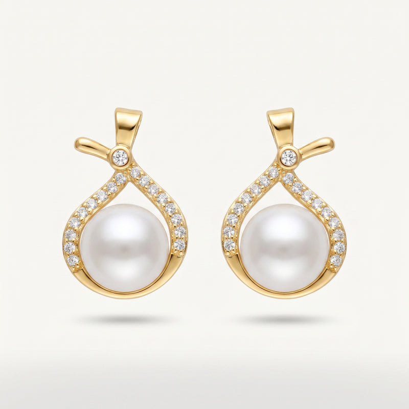 Pearl & CZ Ribbon Drop Earrings