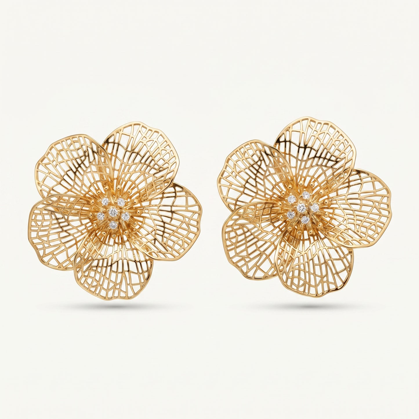 Gold Filigree Flower Statement Stud Earrings
