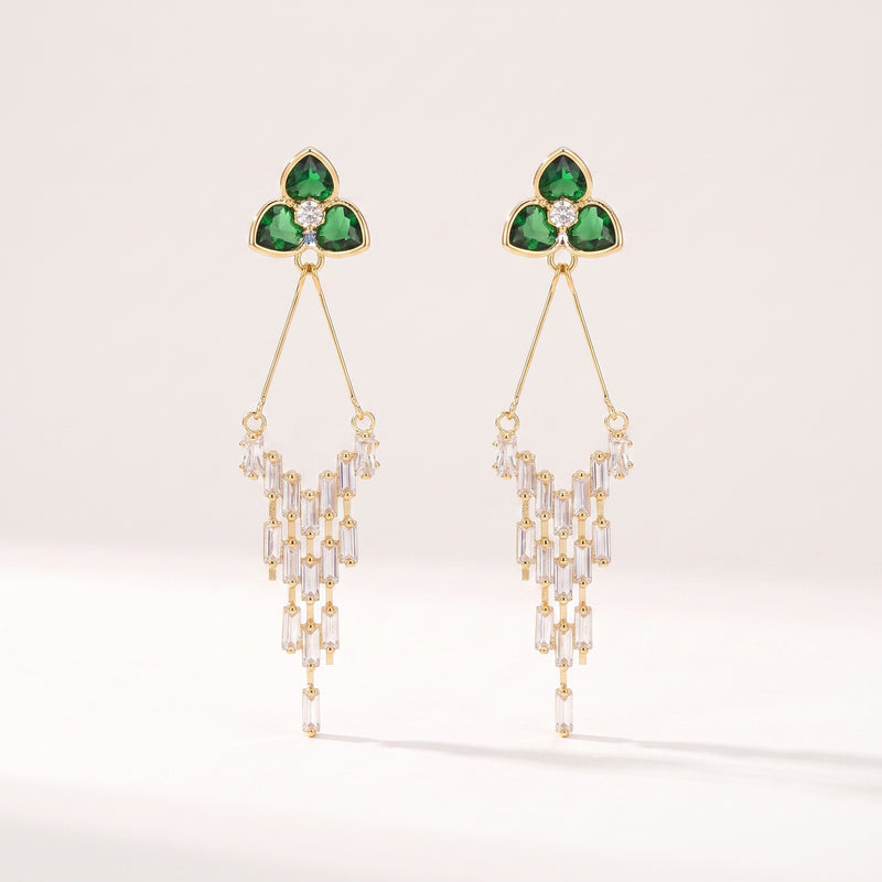 Emerald Green Waterfall Drop Earrings