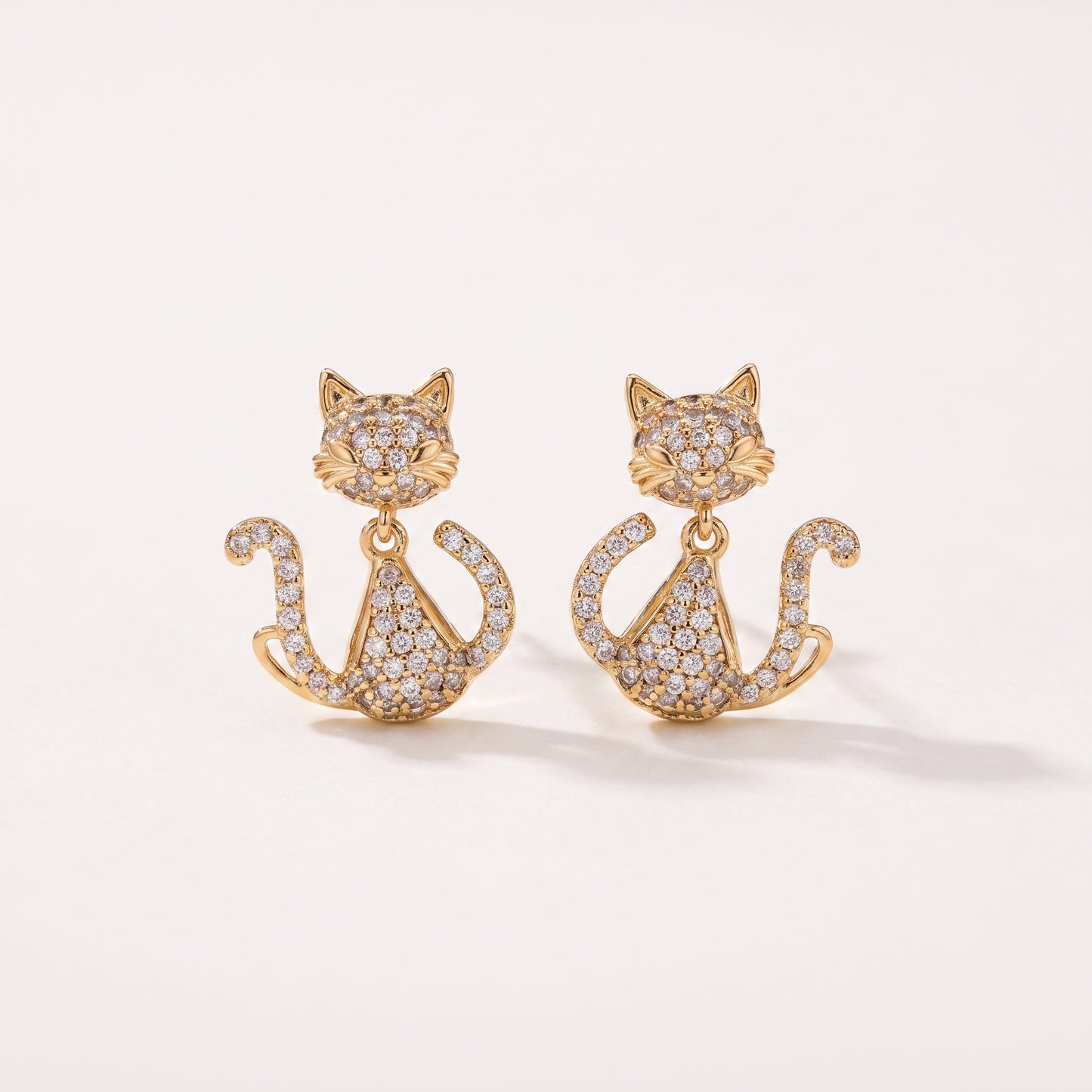 Pave Cat Dangle Earrings