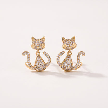 Pave Cat Dangle Earrings