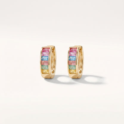 Rainbow Baguette Huggie Hoop Earrings