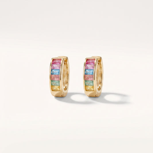 Rainbow Baguette Huggie Hoop Earrings