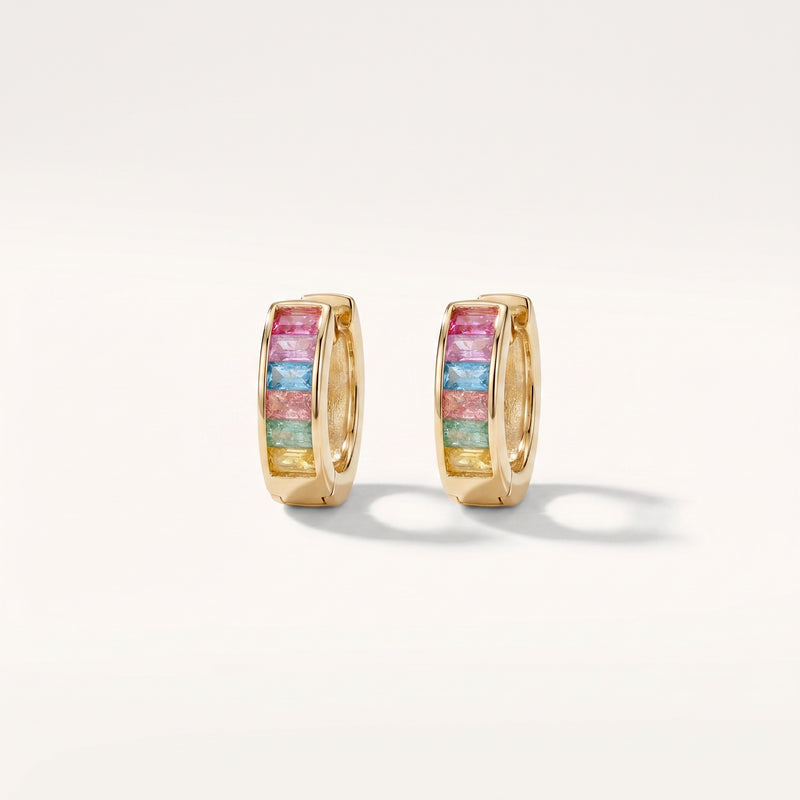 Rainbow Baguette Huggie Hoop Earrings