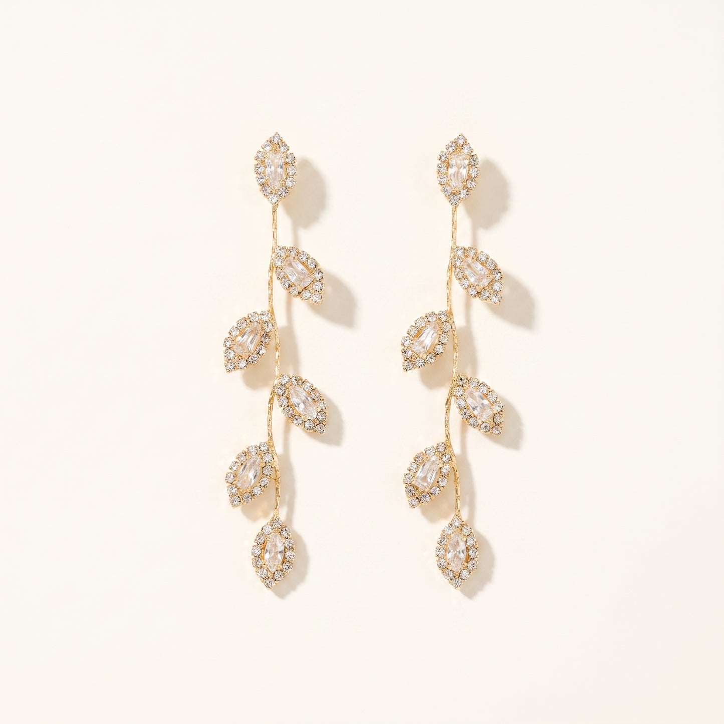 Crystal Leaf Vine Long Drop Earrings
