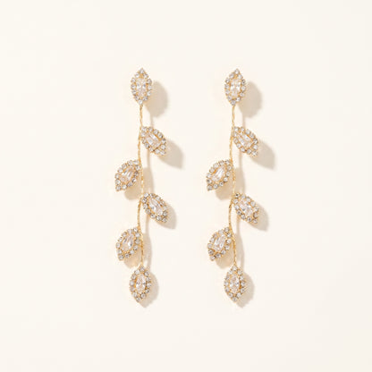 Crystal Leaf Vine Long Drop Earrings