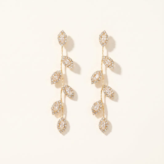Crystal Leaf Vine Long Drop Earrings