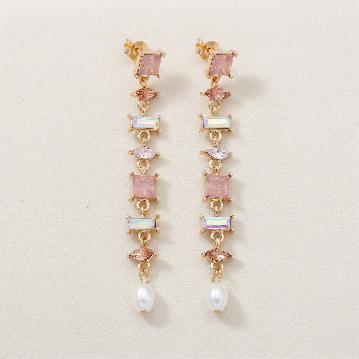 Pastel Crystal & Pearl Linear Drop Earrings