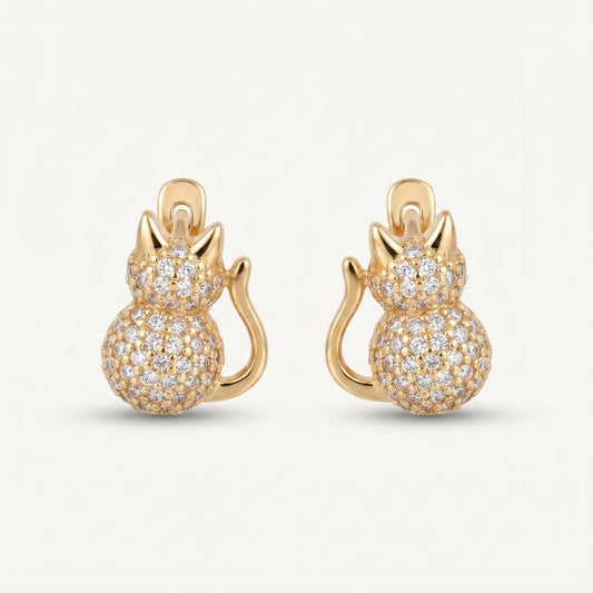 Pave Cat Huggie Earrings II