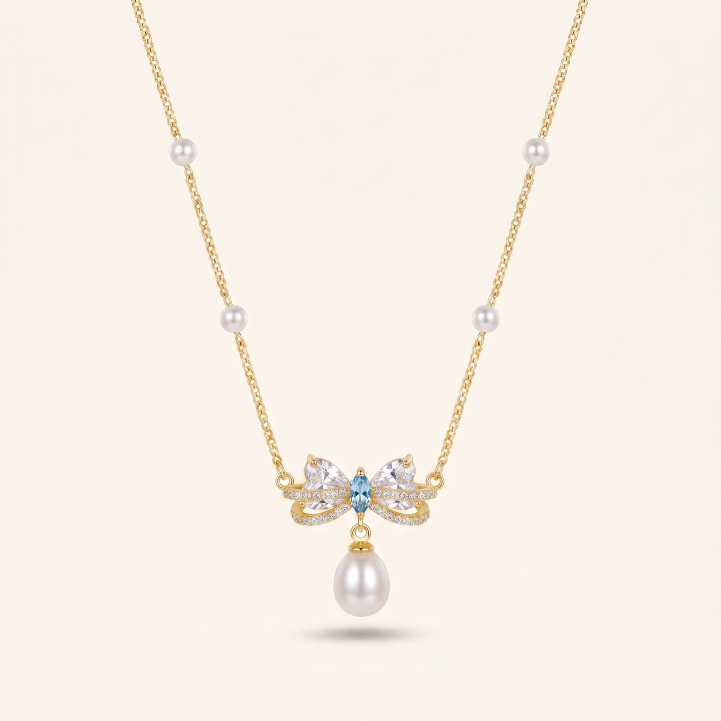 Bow & Pearl Drop Necklace