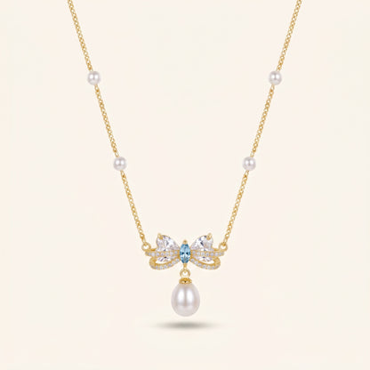 Bow & Pearl Drop Necklace