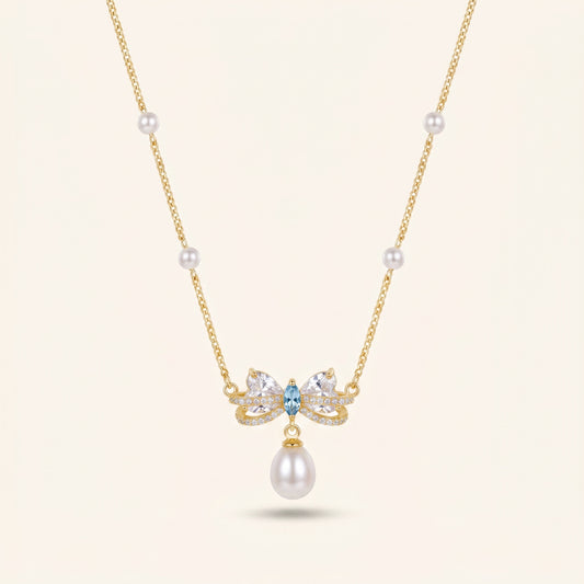 Bow & Pearl Drop Necklace