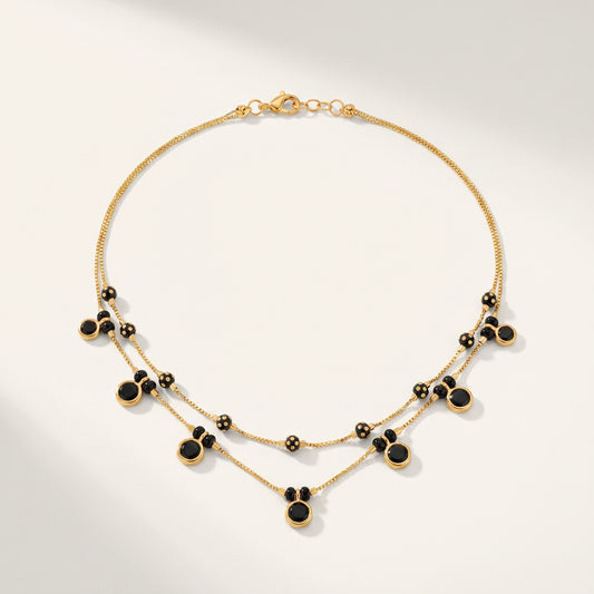 Black Onyx Drop Layered Necklace