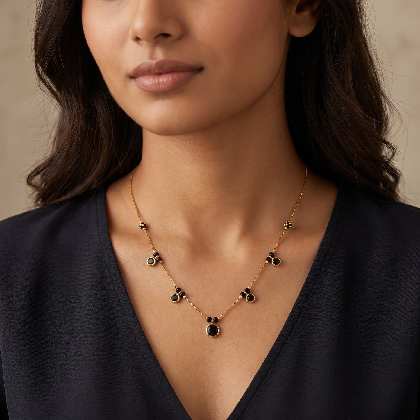 Black Onyx Drop Layered Necklace