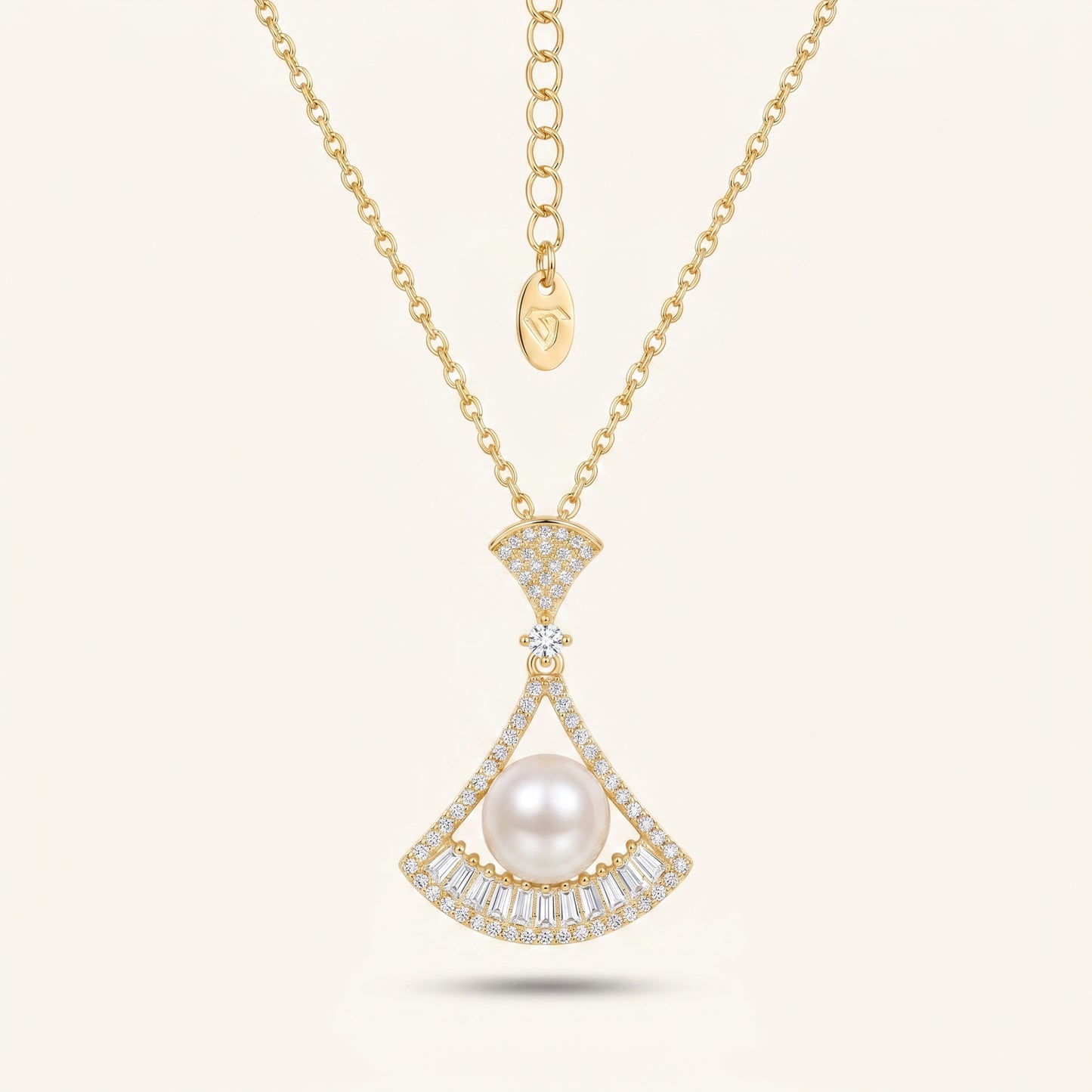 Pearl Art-Deco Fan Gold Necklace