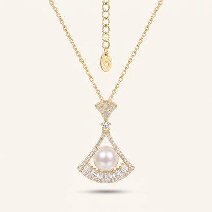 Pearl Art-Deco Fan Gold Necklace