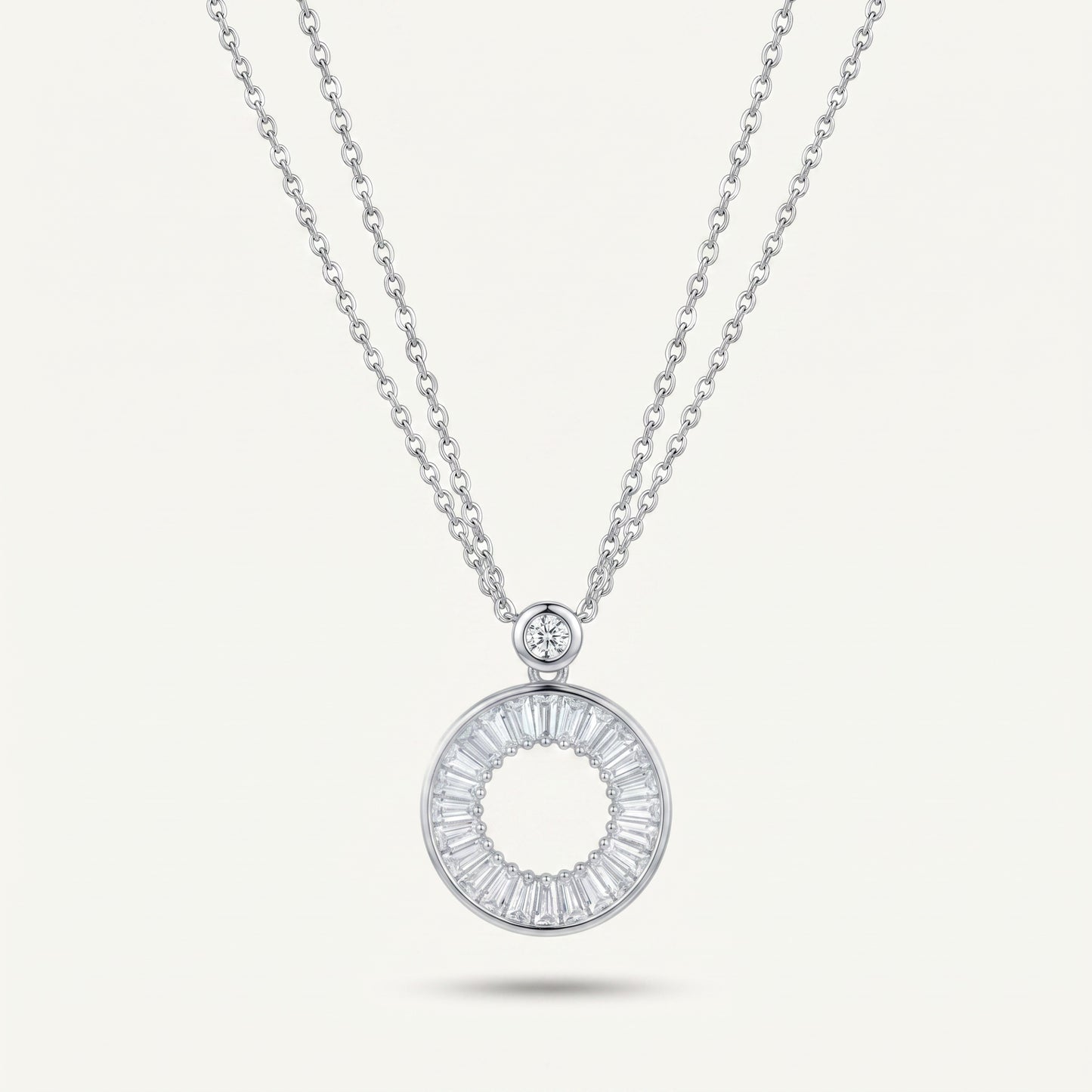 Baguette Circle Silver-Tone Pendant Necklace