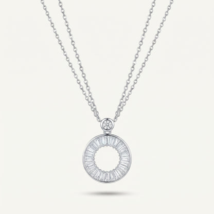 Baguette Circle Silver-Tone Pendant Necklace