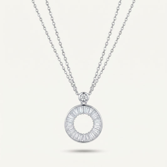 Baguette Circle Silver-Tone Pendant Necklace