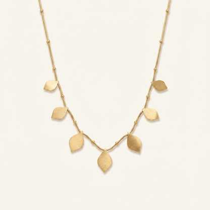 Brushed Gold Leaf Station Necklace