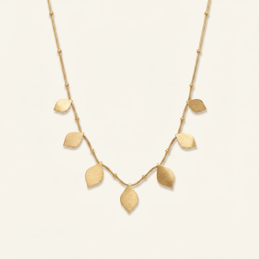 Brushed Gold Leaf Station Necklace