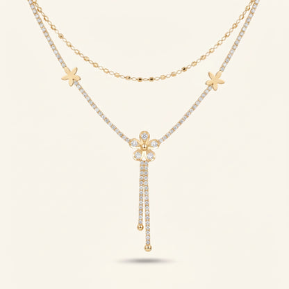 Floral CZ Layered Drop Necklace