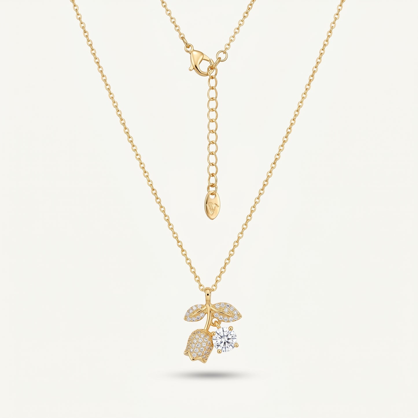Tulip Flower & CZ Solitaire Necklace